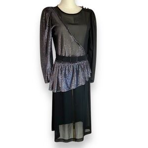 Vintage‎ 70s Dress Black Sheer Metallic Purple Disco Glam Party Evening Medium
